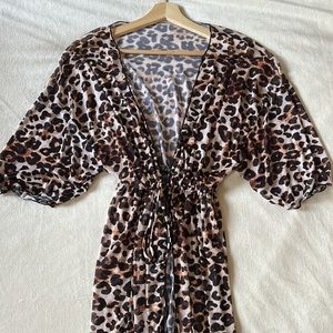 Leopard Tie Front Kimono
